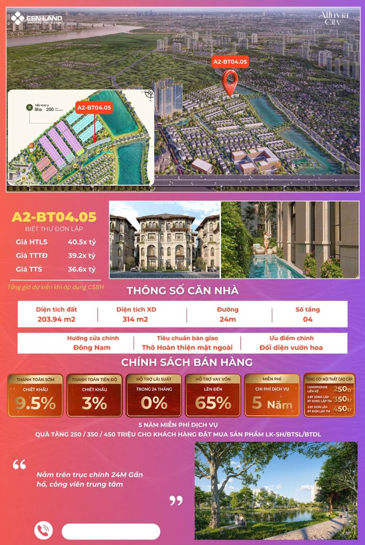 Biệt thự song lập Alluvia City Văn Giang 203m² giá 36.6 tỷ - Vị trí vàng tiểu khu Onsen!