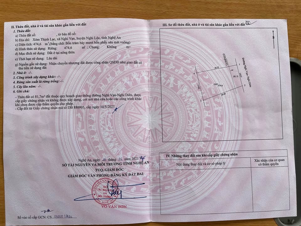 Nhà đất Thịnh Lạc, xã Nghi Vạn 475m² giá 6.65 tỷ - Sổ hồng chính chủ, xây chắc chắn!