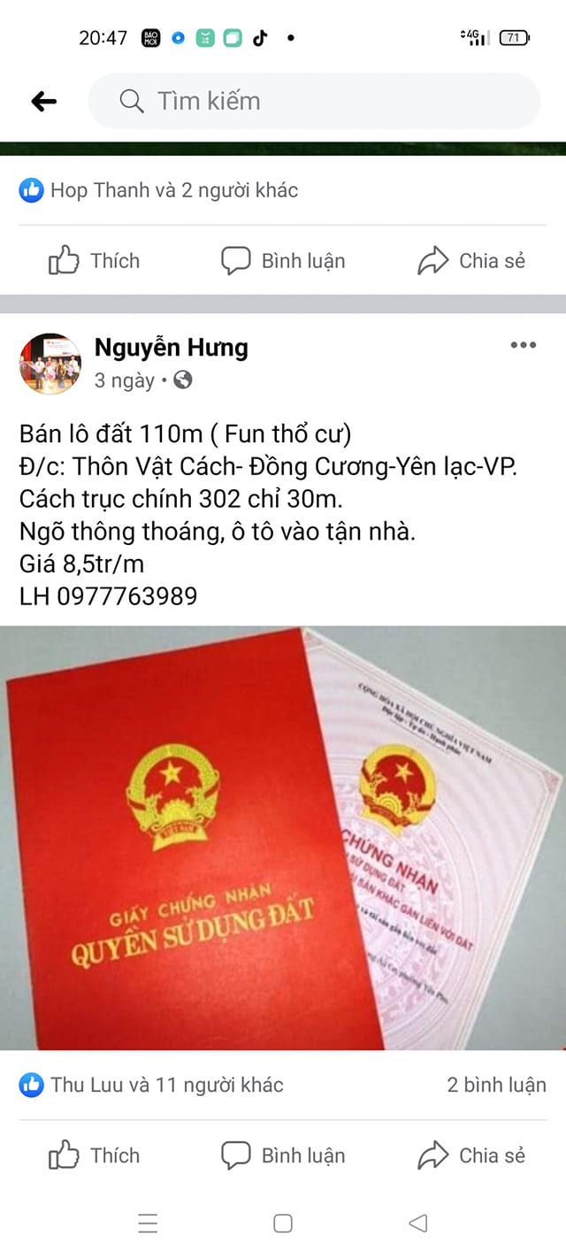 Bán lô đất thổ cư 110m² tại Thôn Vật Cách, Yên Lạc - Giá chỉ 935 triệu VND