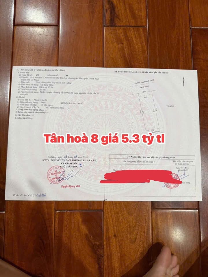 Đất mặt tiền đường Tân Hòa 8, quận Thanh Khê, diện tích 70m² giá 5.3 tỷ - Nhanh tay sở hữu!