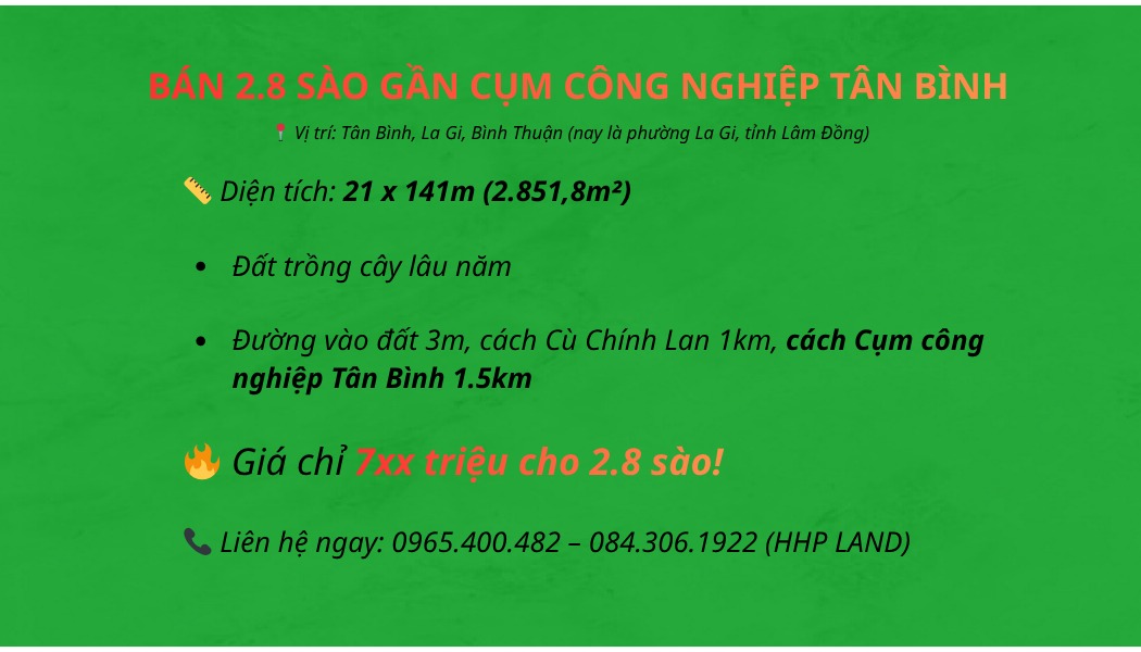 Đất 2.8 sào Tân Bình, La Gi chỉ 700 triệu - Cơ hội đầu tư tuyệt vời!
