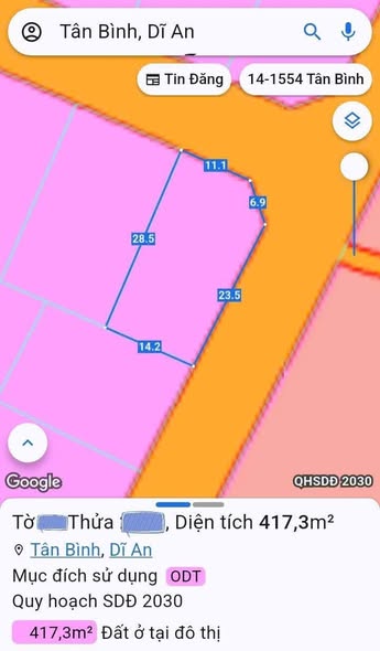 Đất nền xây biệt thự khu Biconsi Tân Đông Hiệp 417m² giá 20 tỷ - Cơ hội đầu tư tuyệt vời!