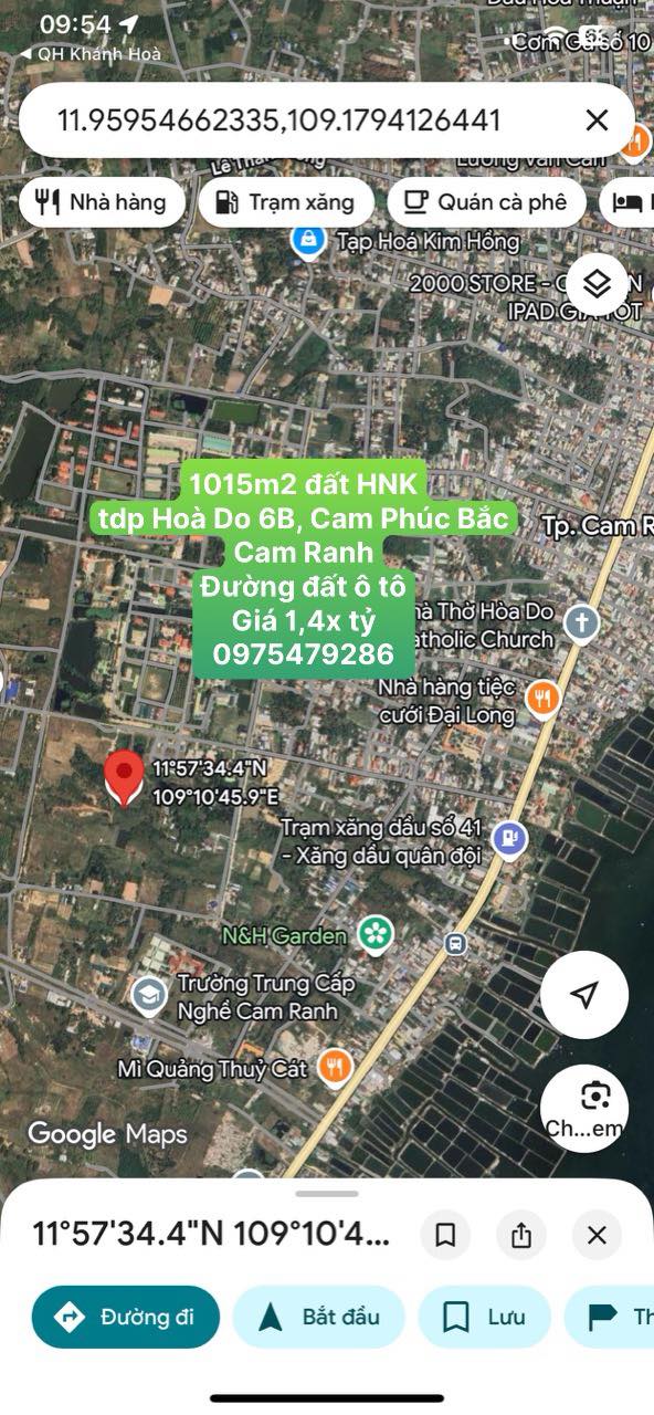 Đất nền Cam Ranh 1015m² giá 1.4 tỷ - Đường ô tô thuận tiện