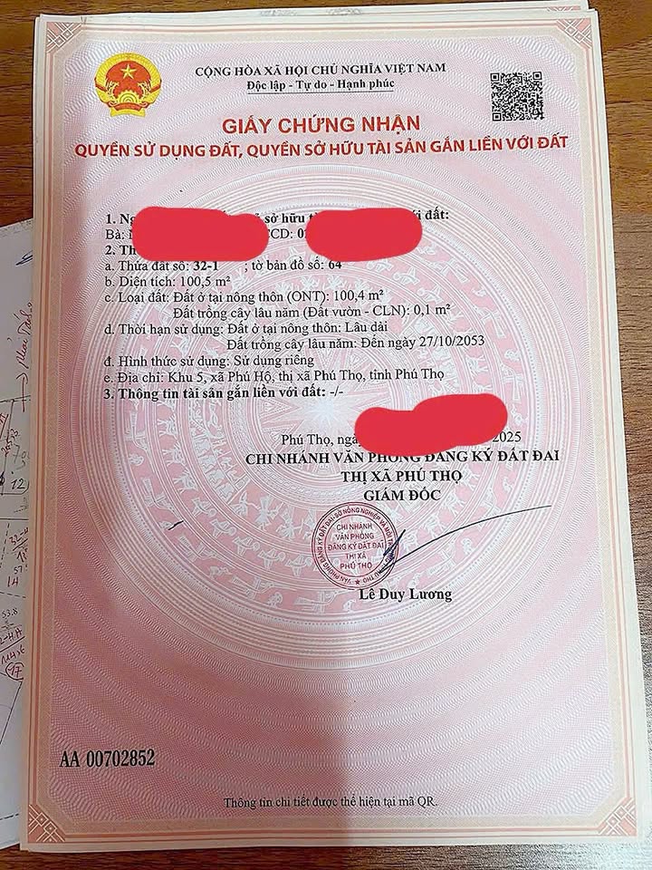 Đất nền Phú Hộ 100.5m² giá 800 triệu - Đầu tư sinh lời ngay!