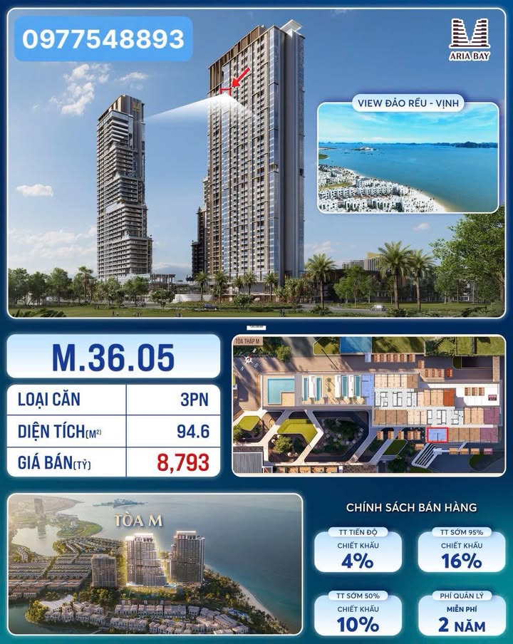 Căn hộ 3PN Tòa Aria Bay Bãi Cháy 94.6m² giá 8.793 tỷ - View Đảo Rều tuyệt đẹp!