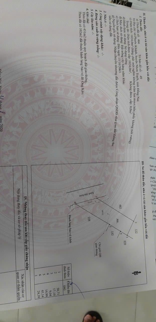 Đất mặt tiền Đê Ông Kèo, Phước Khánh, Nhơn Trạch, 1023m² chỉ 4.09 tỷ - Cơ hội đầu tư hấp dẫn!