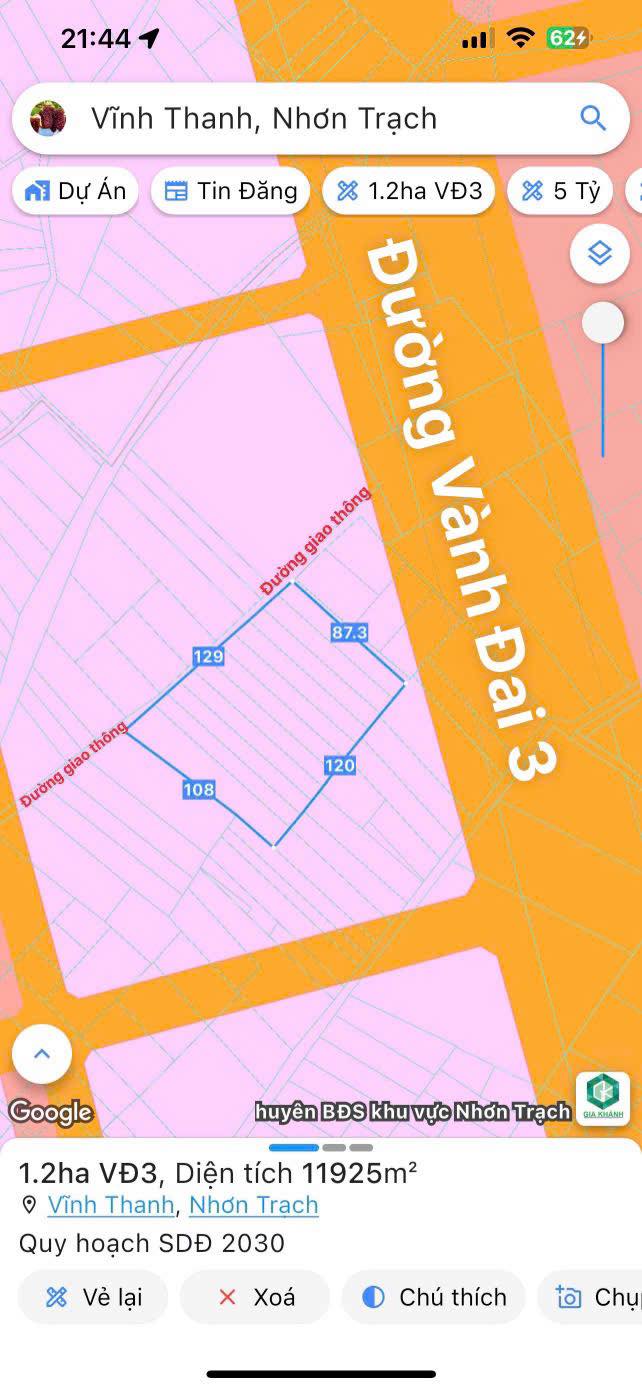 Đất Vĩnh Thanh Nhơn Trạch 1.2ha - Sổ hồng riêng, giá tốt, đầu tư sinh lời!