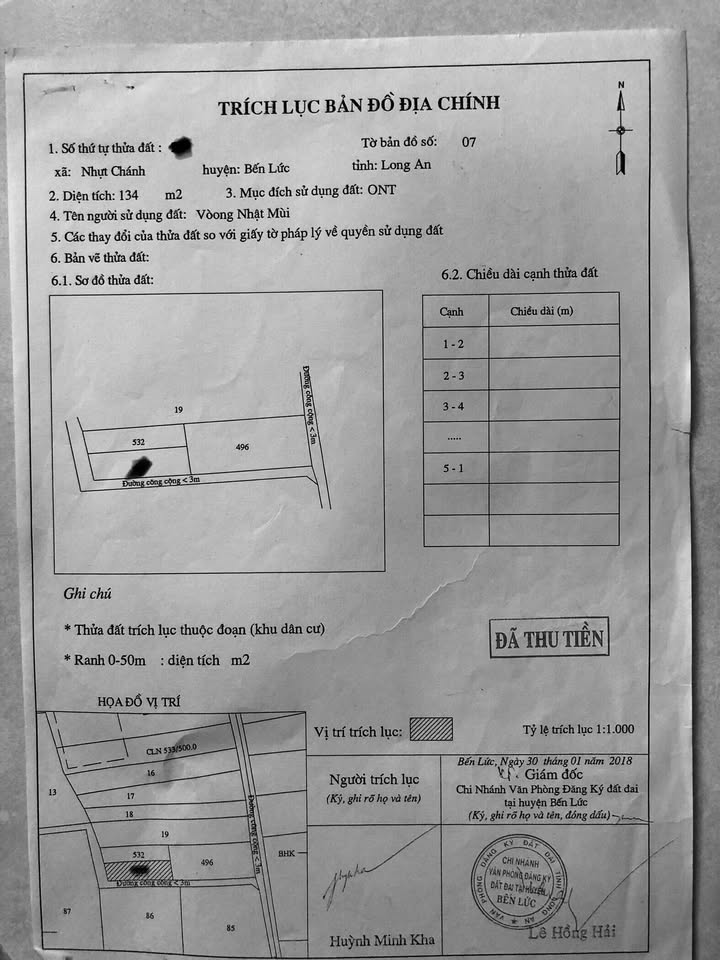 Đất thổ cư 149m² tại ấp 1 Nhựt Chánh, Bến Lức giá 930 triệu - Chính chủ cần bán gấp!