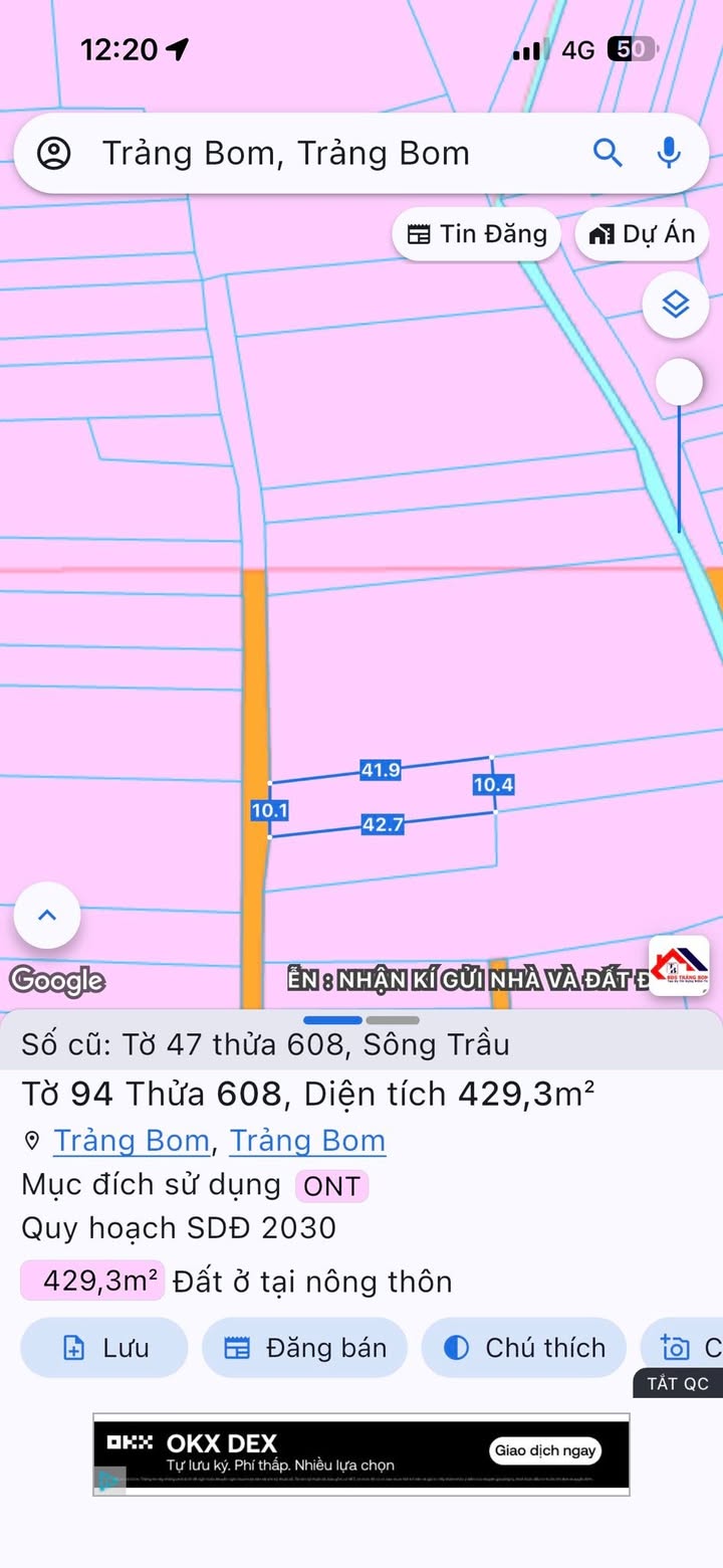 Đất thổ cư 420m² tại Sông Trầu, Trảng Bom - Giá chỉ 1.85 tỷ, thương lượng ngay!