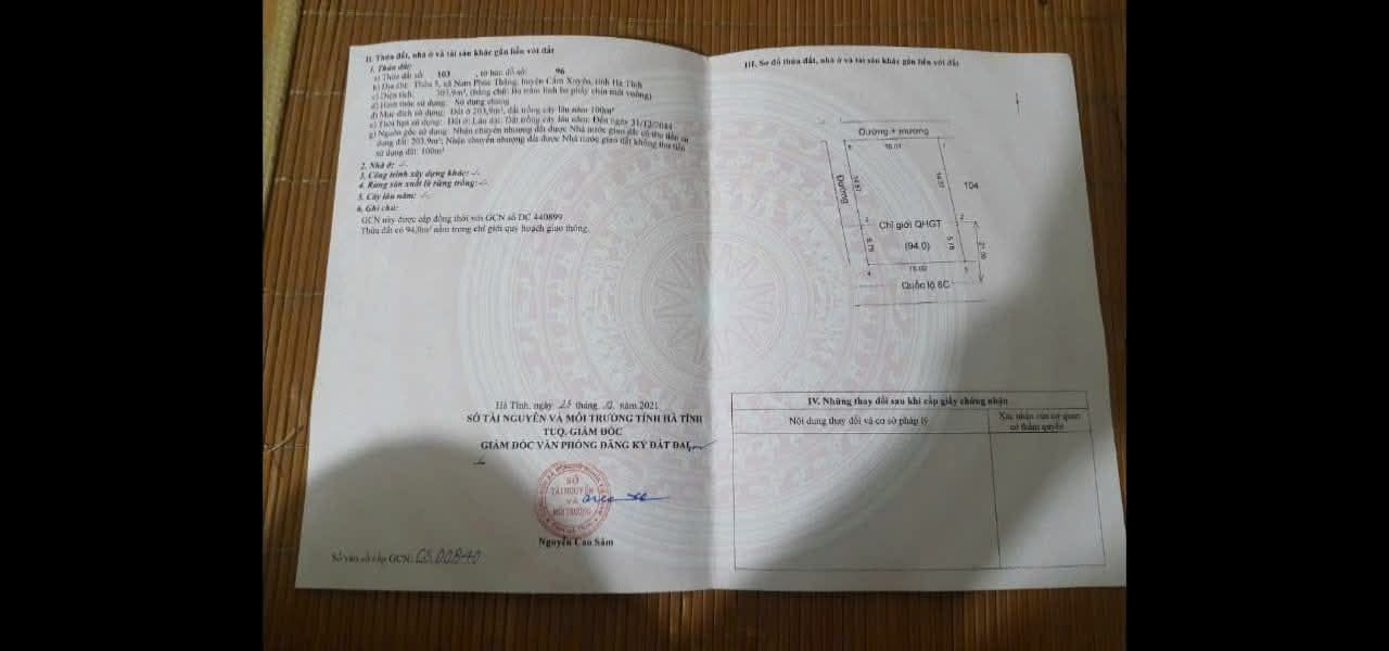 Đất 3 mặt tiền Quốc lộ 8C, xã Thiên Cầm, 300m² giá 4 tỷ - Cơ hội đầu tư hấp dẫn!