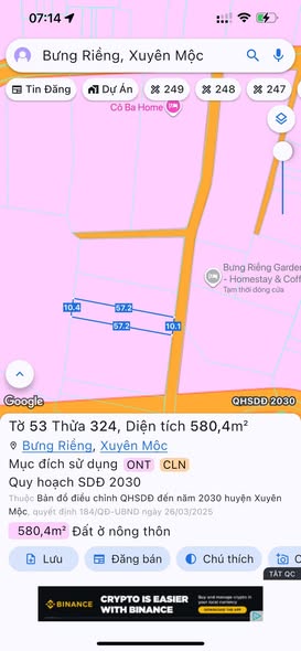Đất nền Bưng Riềng - Xuyên Mộc 570m² giá 3.05 tỷ - Cơ hội đầu tư lý tưởng!