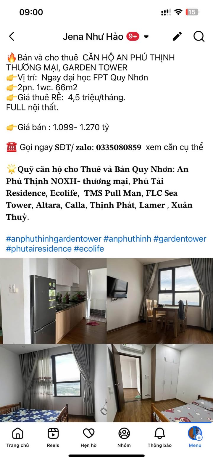 Căn hộ An Phú Thịnh Thương Mại, Garden Tower Quy Nhơn 66m² giá 1.099 tỷ - Cho thuê 4.5 triệu/tháng!