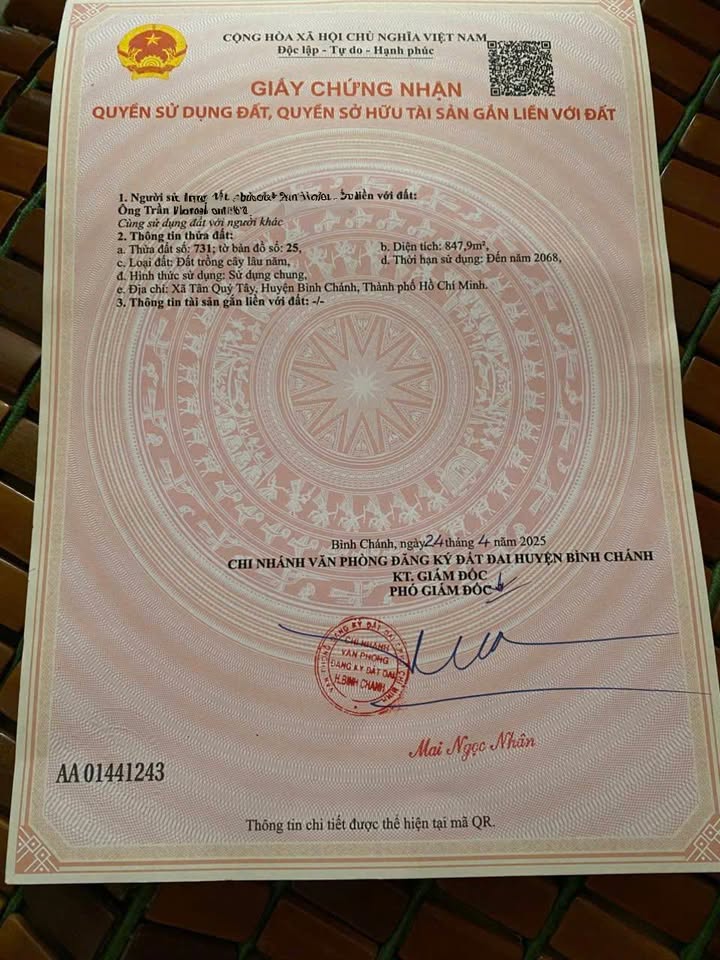 Đất mặt tiền đường 2-3-4, Tân Quý Tây 848m² giá 8 tỷ - Cơ hội đầu tư hấp dẫn!