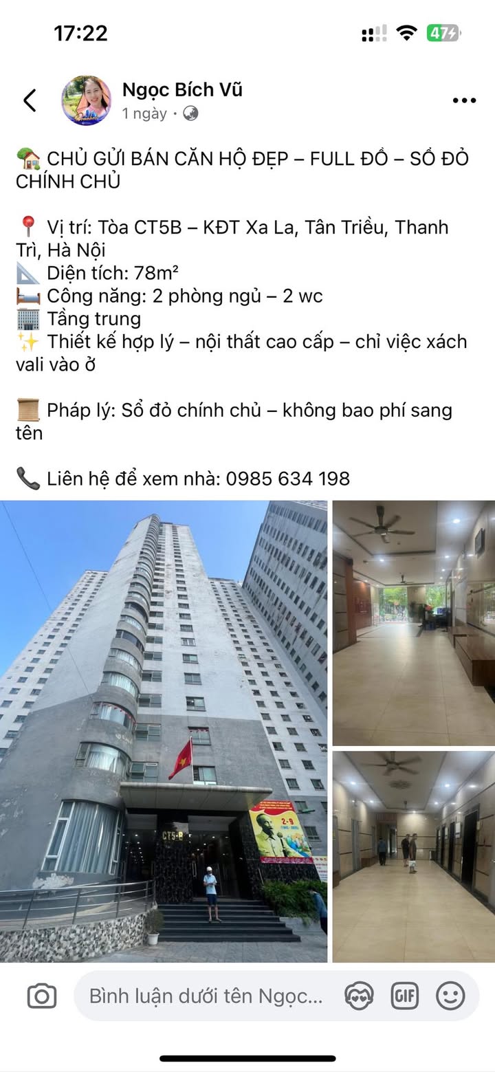 Căn hộ CT5B Xa La 78m² giá thỏa thuận - Sẵn sàng vào ở ngay!