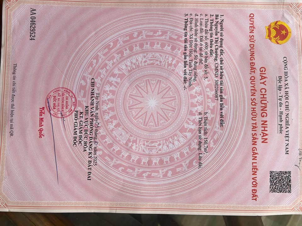 Đất thổ cư 150m² đường Võ Văn Ngân, thị trấn Đức Hòa - Tặng ngay sổ đỏ chính chủ!