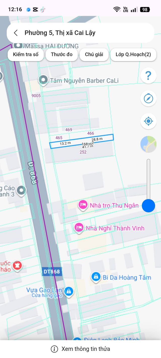 Đất nền TL868, phường 5, thị xã Cai Lậy, 168m² giá 4 tỷ - Cơ hội đầu tư tuyệt vời!