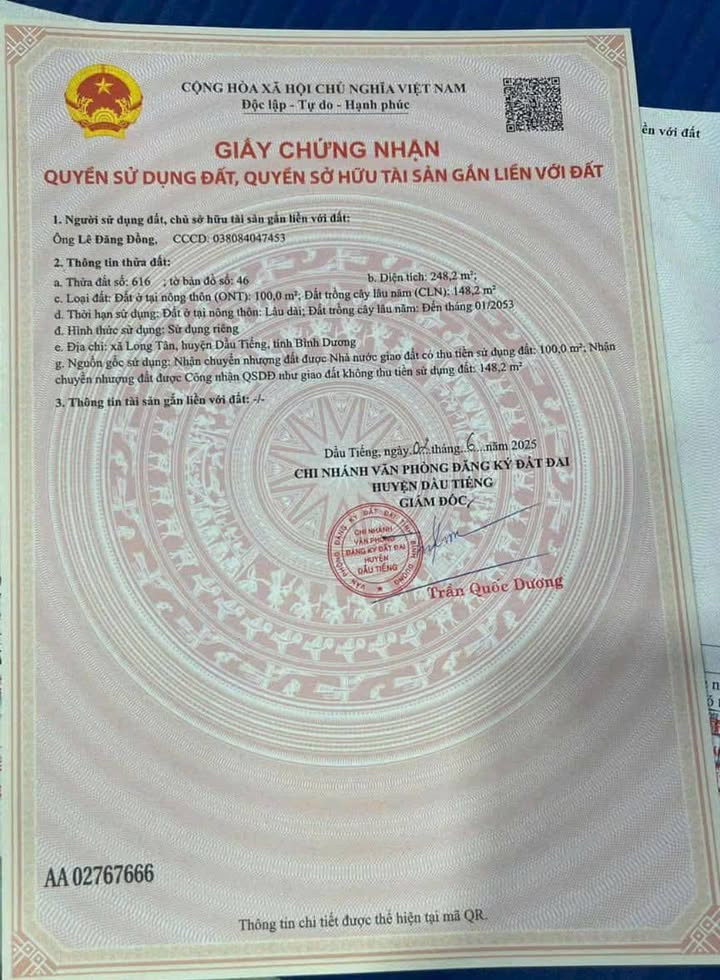 Đất nền Long Hòa, Dầu Tiếng 250m² giá 400 triệu - Sổ hồng chính chủ!