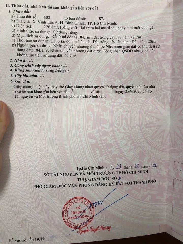 Đất mặt tiền đường Ấp 1 Vĩnh Lộc A 226.8m² giá chỉ 7.25 tỷ - Cơ hội đầu tư sinh lời cao!