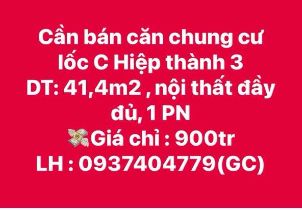 Căn hộ chung cư Hiệp Thành 3 41m² giá 900 triệu - Full nội thất, sẵn sàng vào ở!