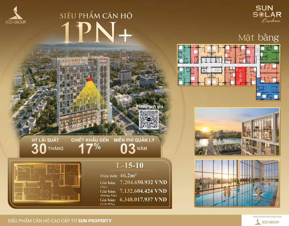 Căn hộ Sun Solar Residence Đà Nẵng 46m² giá 6.3 tỷ - Đẳng cấp sống chuẩn nghỉ dưỡng