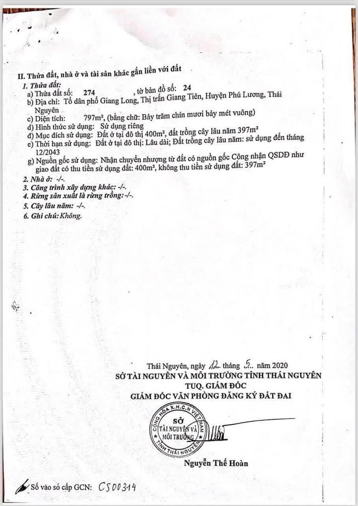 Đất nền Giang Tiên, Phú Lương 798m² chỉ 2 tỷ - Đầu tư sinh lời ngay!