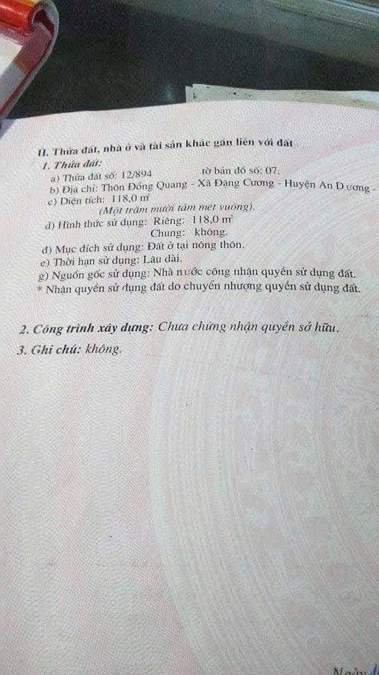 Đất nền chính chủ thôn Đồng Quang, An Dương, 118m² giá 2.95 tỷ - Cơ hội đầu tư tuyệt vời!
