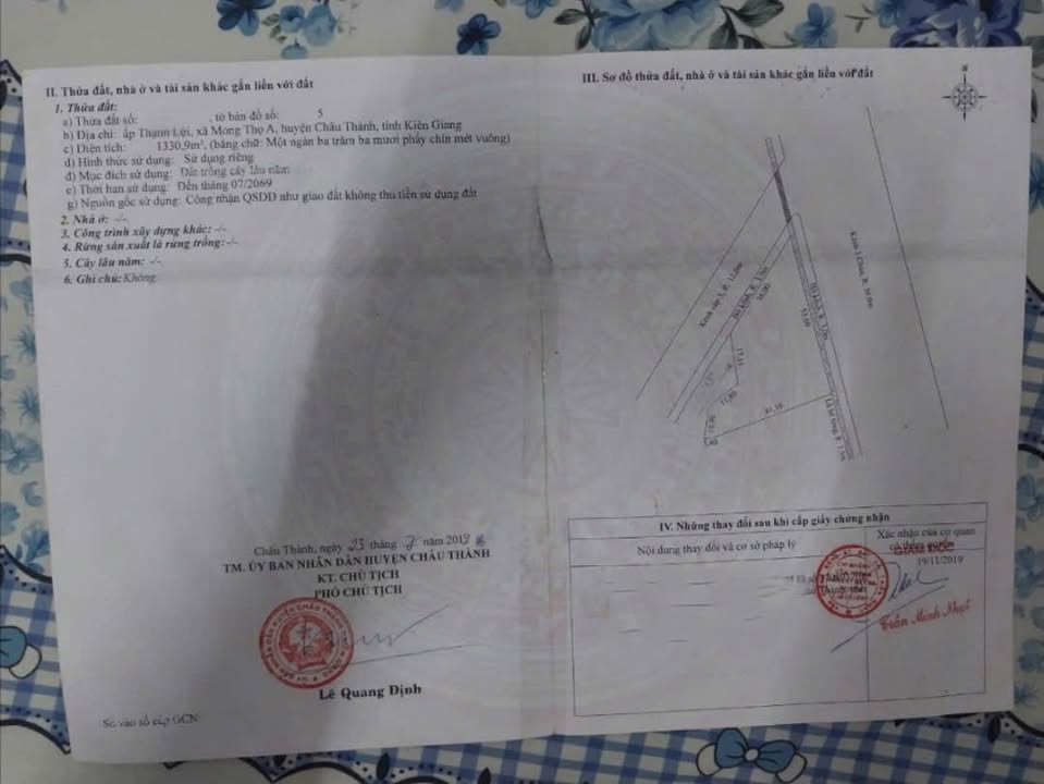 Đất thổ cư 1.330,9m² tại xã Mong Thọ A, Châu Thành - Giá 750 triệu thương lượng!