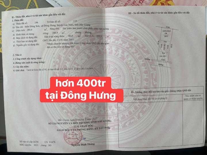 Đất nền Đông Hưng Lục Nam 300m² - Mặt tiền 10m, giá hợp lý cho đầu tư