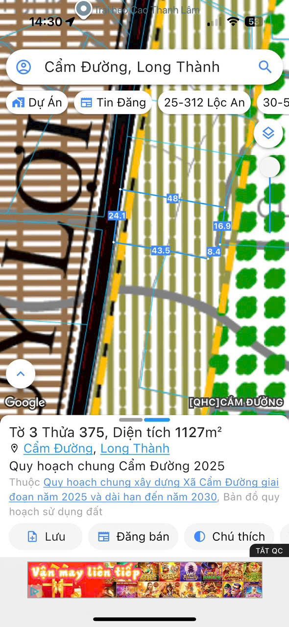 Đất mặt tiền đường Thủy Lợi, Cẩm Đường, Long Thành 1.127m² - Cơ hội đầu tư vàng!