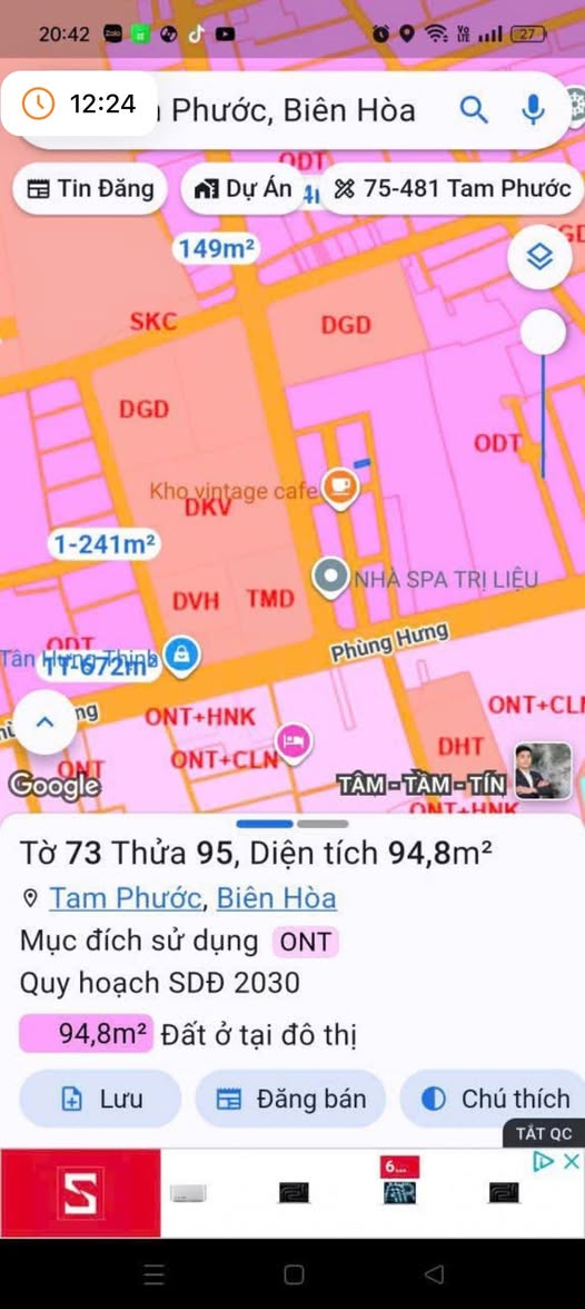 Đất thổ cư Tam Phước Biên Hòa 94,8m² giá 1.4 tỷ - Cơ hội đầu tư tuyệt vời!