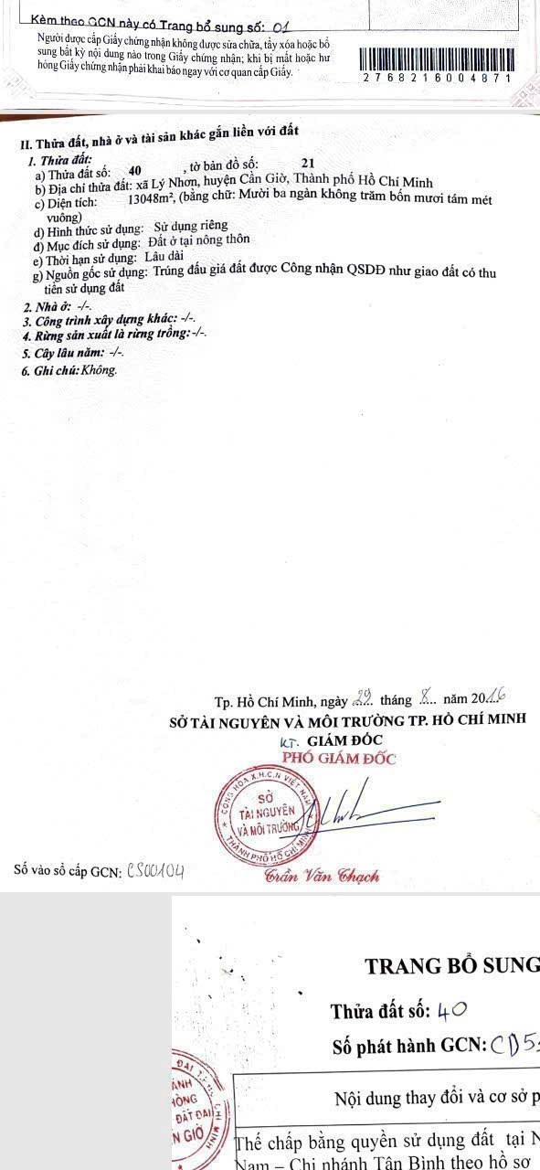 Đất ở xã Lý Nhơn, Cần Giờ 3048m² giá 27.432 tỷ - Đầu tư sinh lời ngay!