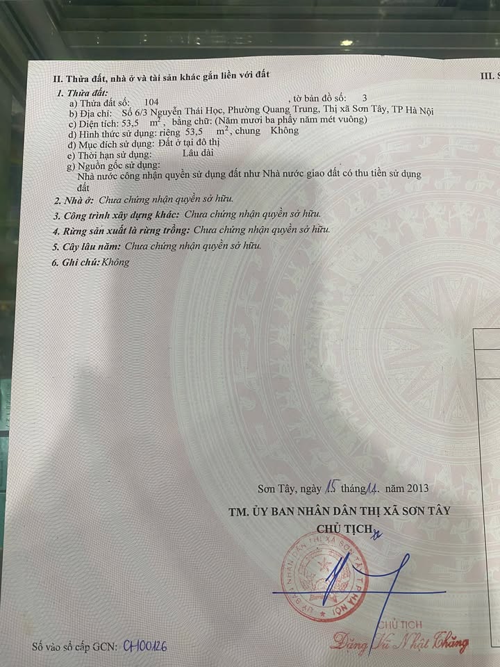 Đất nền nội thị Sơn Tây 53.5m² giá 2 tỷ - Cơ hội đầu tư hấp dẫn!