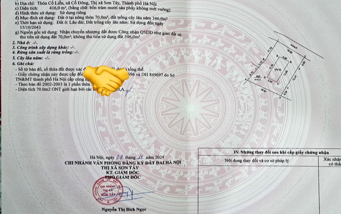 Đất nền Cổ Đông, Sơn Tây 416m² giá chỉ 10 triệu/m² - Cơ hội đầu tư hấp dẫn!