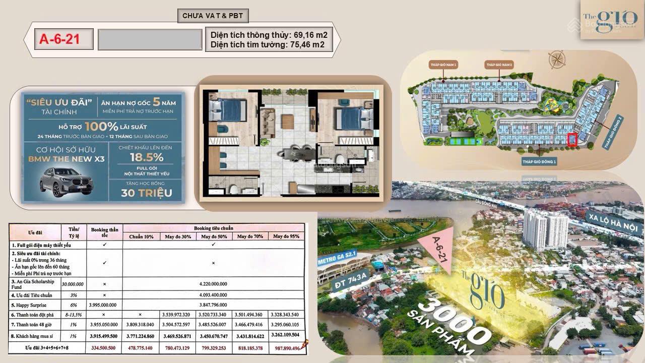 Căn hộ The Gió Riverside Dĩ An 75,46m² giá 3,844 tỷ - Cuộc sống tiện nghi và phong cách!