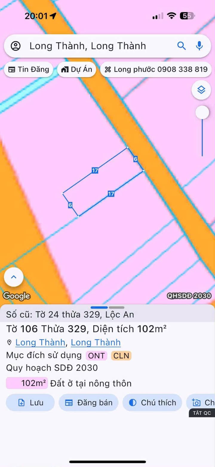 Đất thổ cư Lộc An Long Thành 102m² giá 1.9 tỷ - Sổ đỏ chính chủ