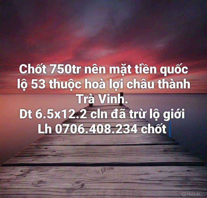 Đất mặt tiền Quốc lộ 53, xã Hòa Lợi, Châu Thành, Trà Vinh - Giá chỉ 750 triệu!