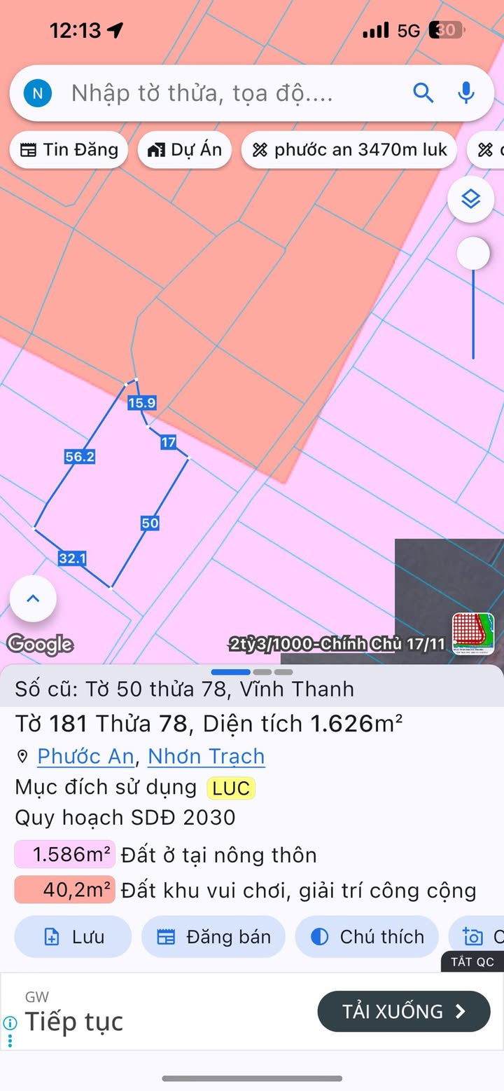 Đất nền Vĩnh Thanh Nhơn Trạch 1626m² giá 2,2 triệu - Đường xe tải thuận tiện!