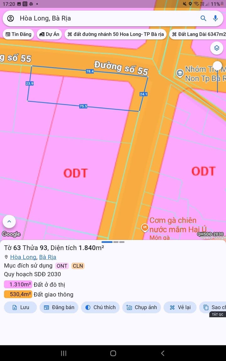 Đất mặt tiền Hương Lộ 2, Hòa Long, Bà Rịa 1800m² giá 15 tỷ - Cơ hội đầu tư tuyệt vời!