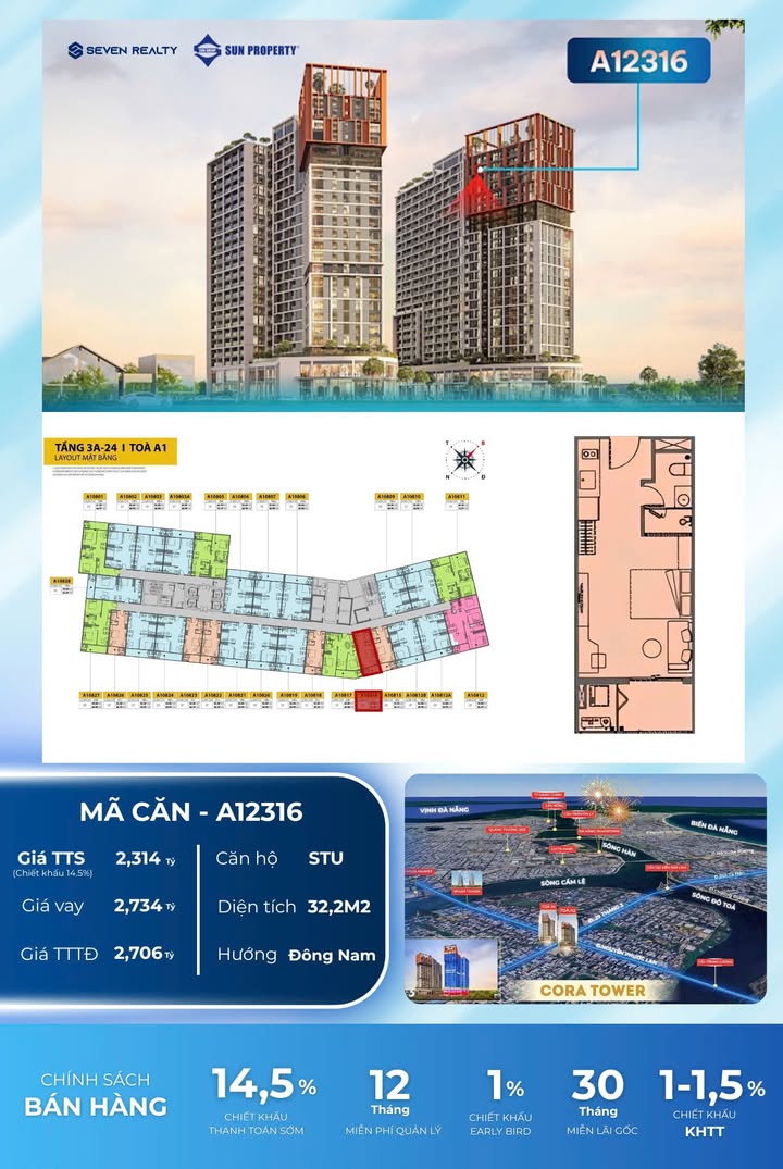 Căn hộ studio Cora Tower Đà Nẵng - Cho thuê, giá thỏa thuận - Cuộc sống thăng hoa giữa lòng thành phố!