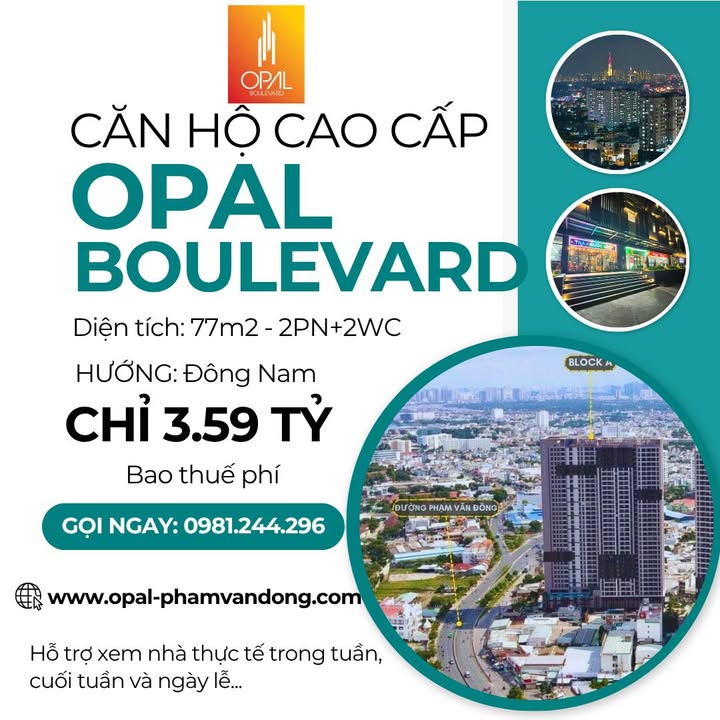 Căn hộ Opal Boulevard Dĩ An 77m² giá 3.59 tỷ - View đẹp, phong thủy tốt!