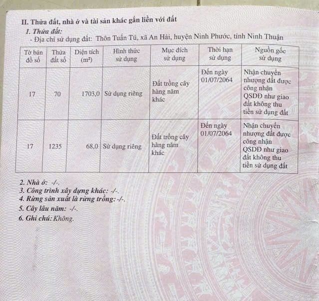 Đất trồng cây hằng năm An Hải, Ninh Phước 1700m² - Pháp lý rõ ràng, giá tốt!
