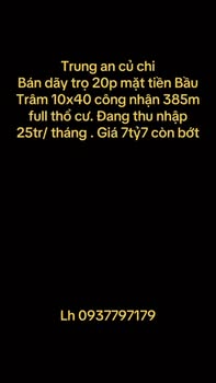 Dãy trọ 20 phòng mặt tiền Bầu Trâm, Củ Chi 385m² - Đang cho thuê thu nhập 25 triệu/tháng!