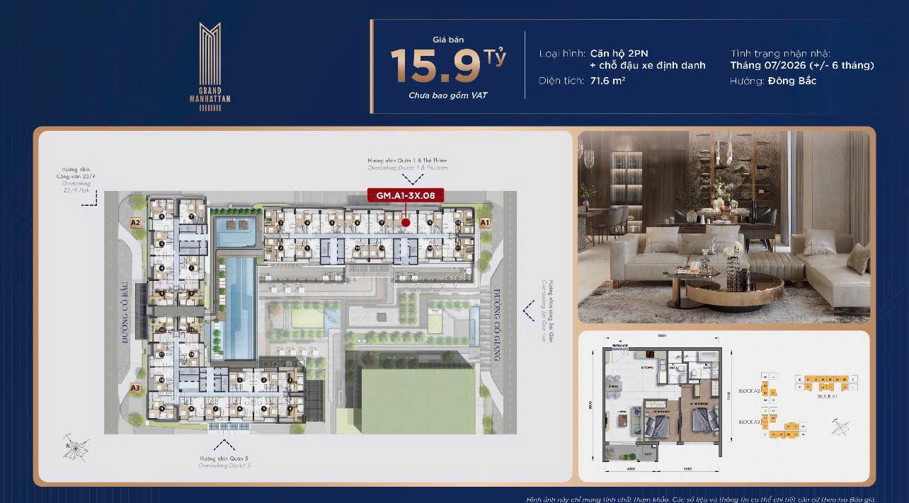 Căn hộ 2PN The Grand Manhattan Quận 1 giá 15.9 tỷ - Sở hữu ngay vị trí vàng trung tâm!