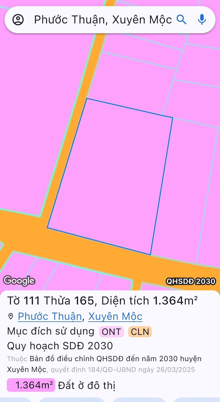 Đất nền góc 2 mặt tiền Phước Thuận 1363m² - Gần biển, tiềm năng đầu tư