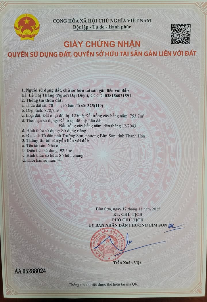 Đất nền 878,7m² tại phường Bỉm Sơn, Thanh Hóa - Thích hợp xây biệt thự nghỉ dưỡng!