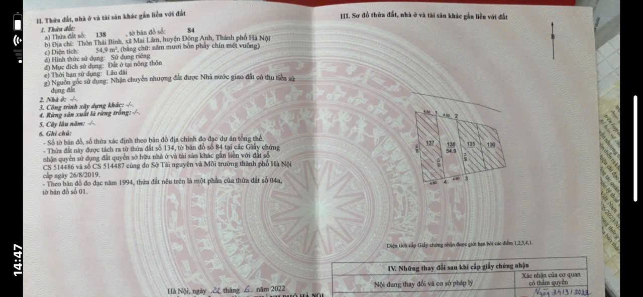 Đất nền xã Mai Lâm, Đông Anh 55m² giá 6.65 tỷ - Đầu tư sinh lời ngay!