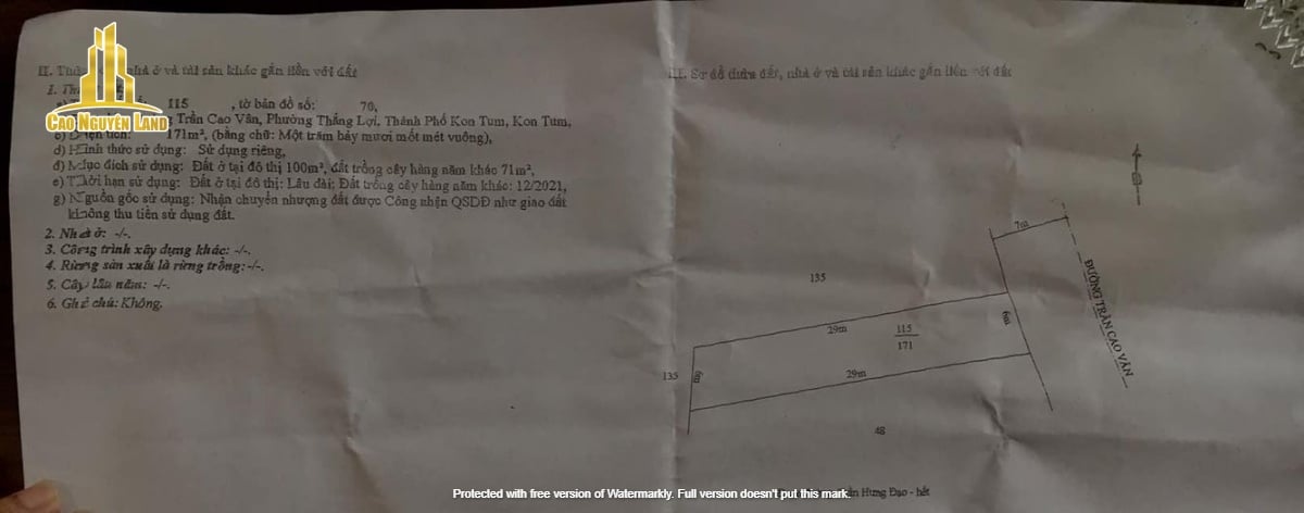 Đất mặt tiền đường Trần Cao Vân, phường Thắng Lợi, TP Kon Tum 174m² chỉ 280 triệu - Cơ hội đầu tư tuyệt vời!