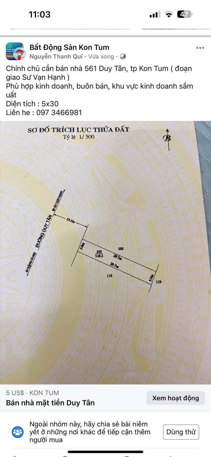 Nhà mặt phố Duy Tân, Kon Tum 150m² - Phù hợp kinh doanh, buôn bán!