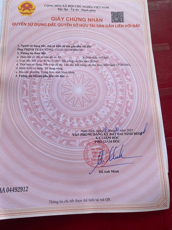 Đất ở đô thị tại phường Trung Sơn, Tam Điệp - Diện tích 145m², giá thỏa thuận!