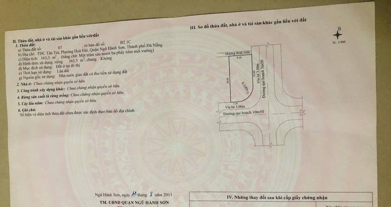 Đất góc 2 mặt tiền Tân Trà và Nguyễn Bá Ngọc 163.5m² giá 11.5 tỷ - Đầu tư sinh lời tại Đà Nẵng!